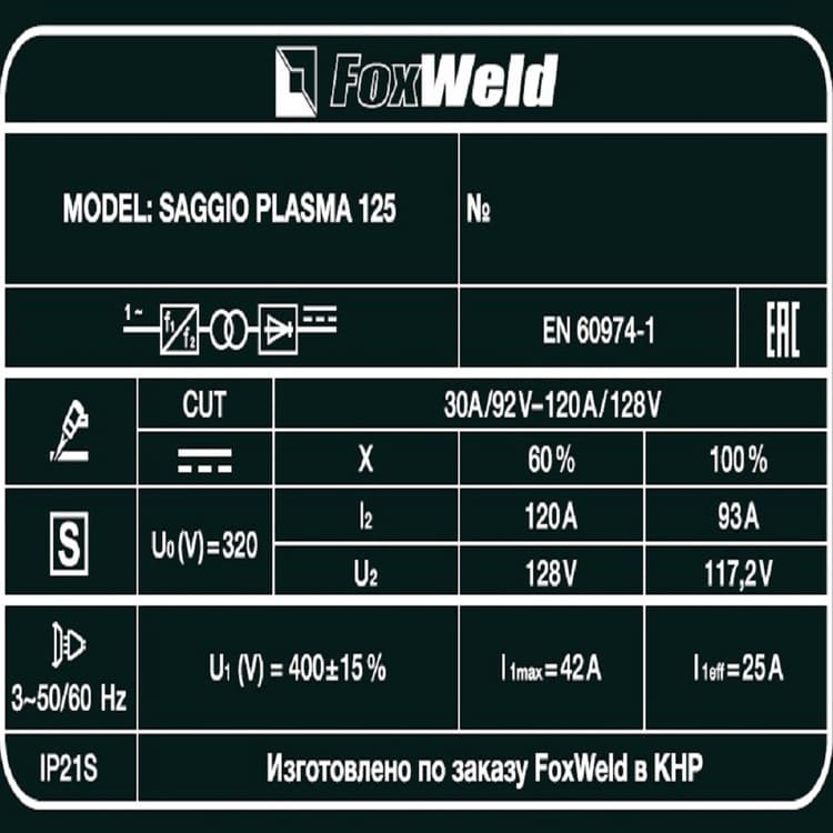 вид модели аппарат плазменной резки foxweld saggio plasma 125