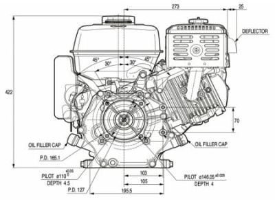 вид модели двигатель stark gx270 (вал 25 мм, под шпонку, сетка 90x90) 9 л.с.
