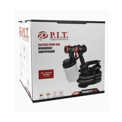 вид модели краскопульт электрический pit, 600 вт, расход 1000 мл/мин, емкость 900 мл, возд. шланг 1,8 м