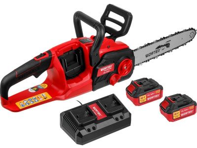 Пила цепная аккумуляторная WORTEX CEC 3536-1 с 2-мя 4 Ач акб и двухслотовым зу